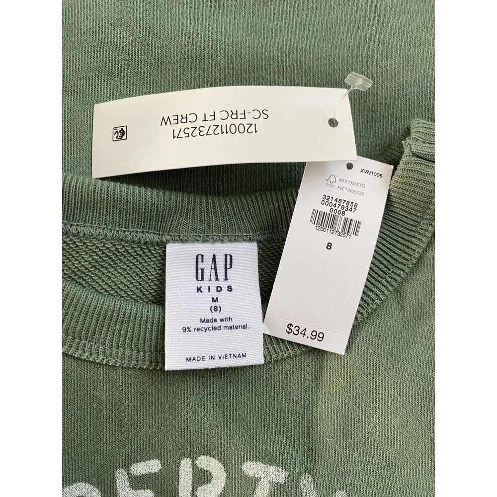 Gap Terry Lined Graphic Print Crewneck Pullover Sweatshirt NEW WITH TAGS